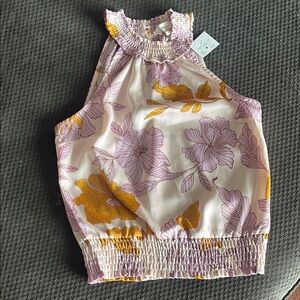 Monteau | Floral Halter Top with Smocked Hem, NWT, S